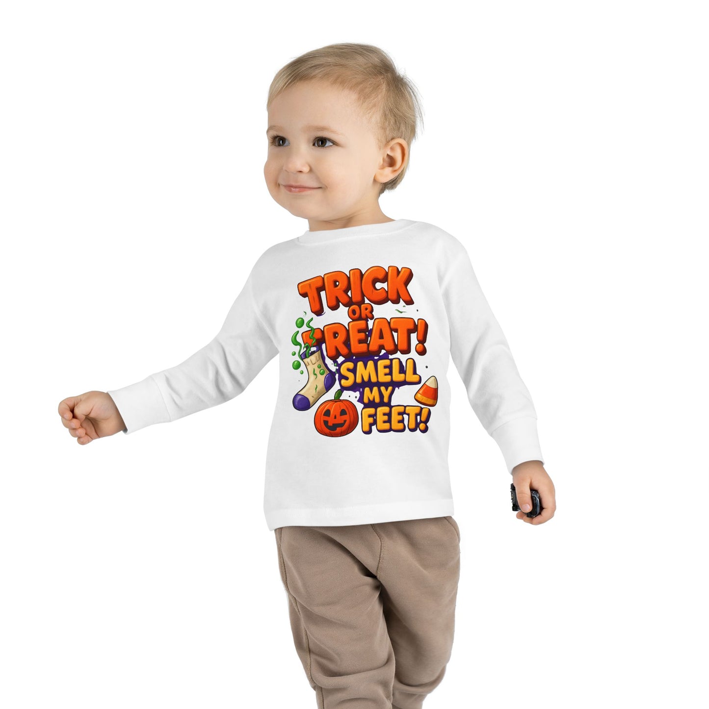Trick or Treat Smell my Feet Toddler Long Sleeve Tee