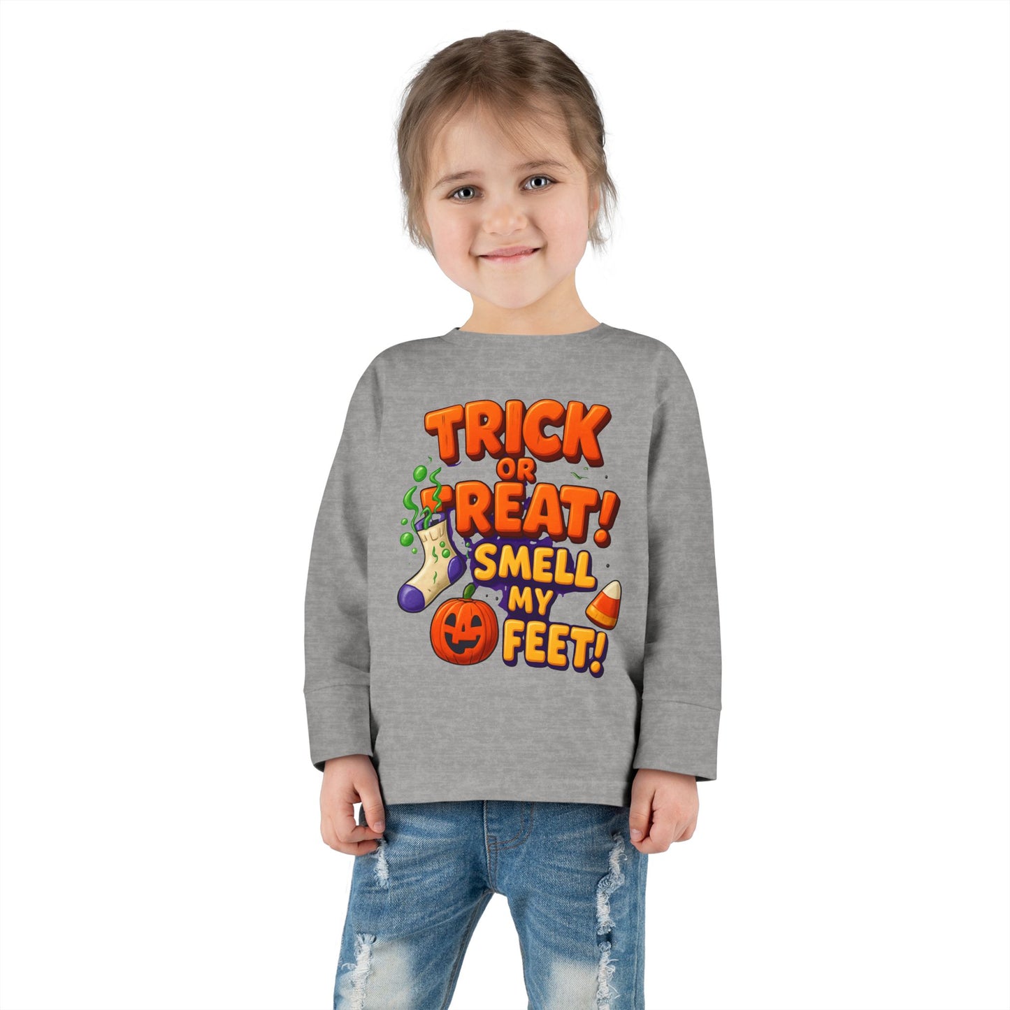 Trick or Treat Smell my Feet Toddler Long Sleeve Tee