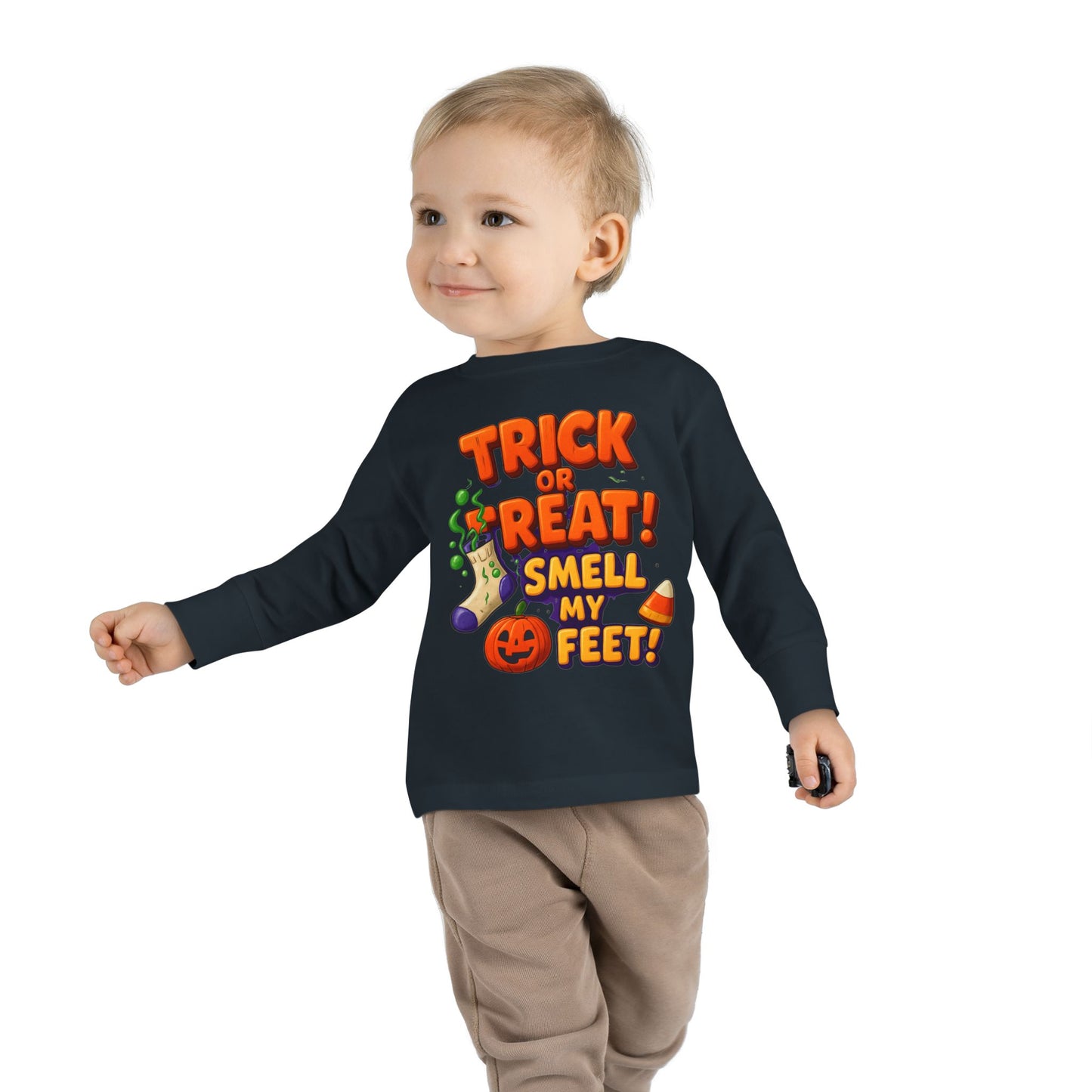 Trick or Treat Smell my Feet Toddler Long Sleeve Tee