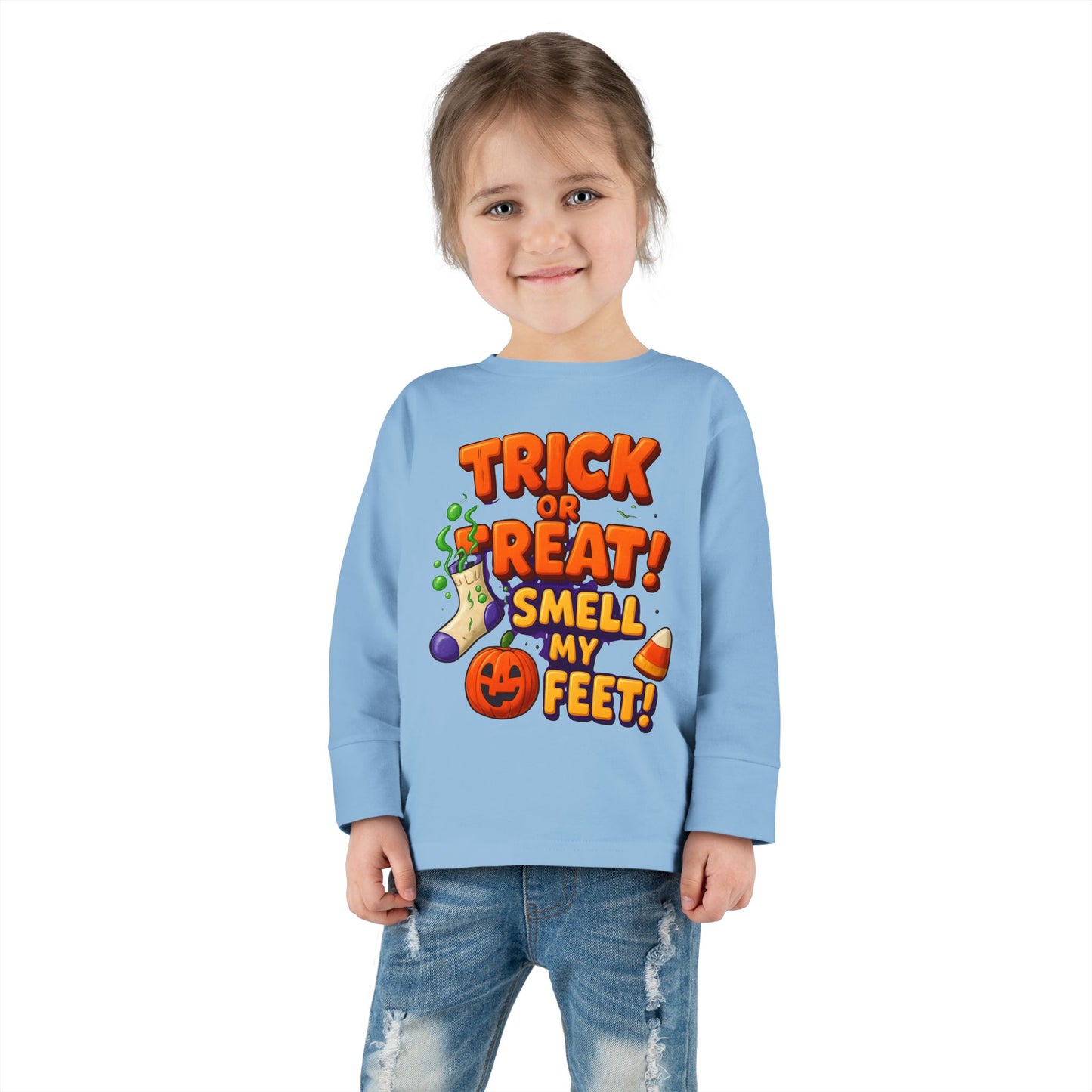 Trick or Treat Smell my Feet Toddler Long Sleeve Tee