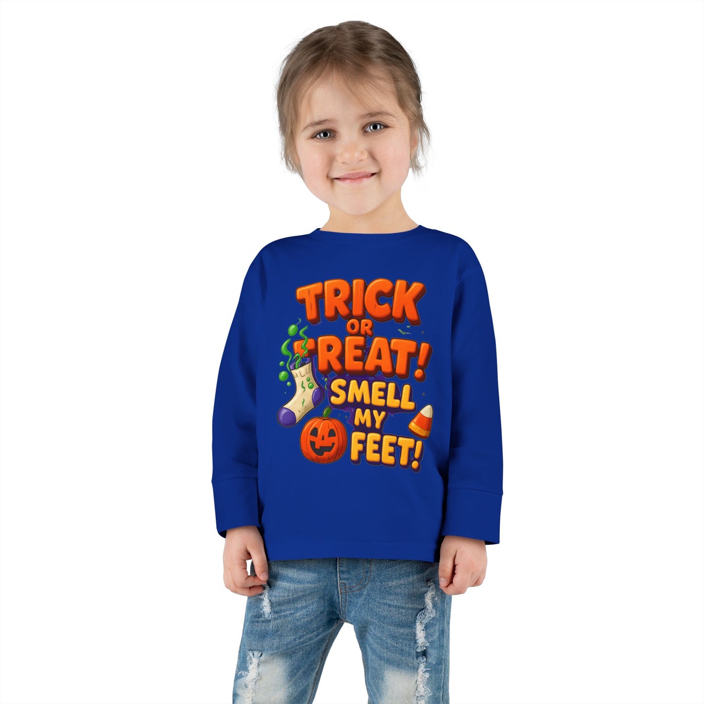 Trick or Treat Smell my Feet Toddler Long Sleeve Tee