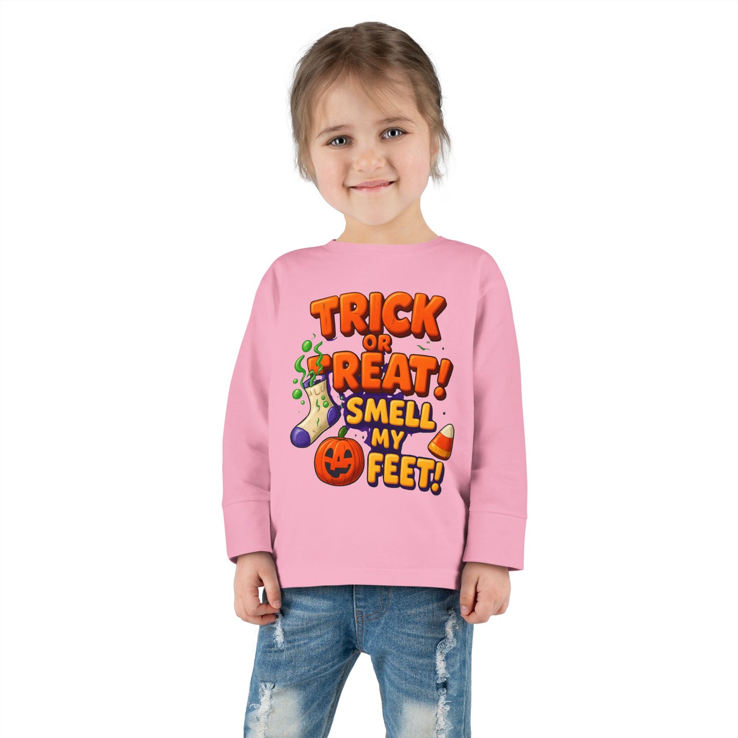 Trick or Treat Smell my Feet Toddler Long Sleeve Tee