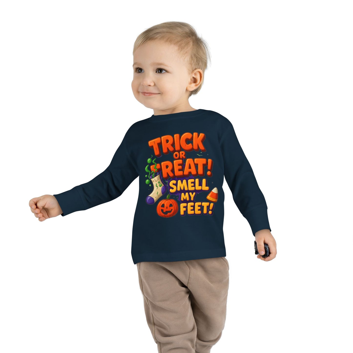 Trick or Treat Smell my Feet Toddler Long Sleeve Tee