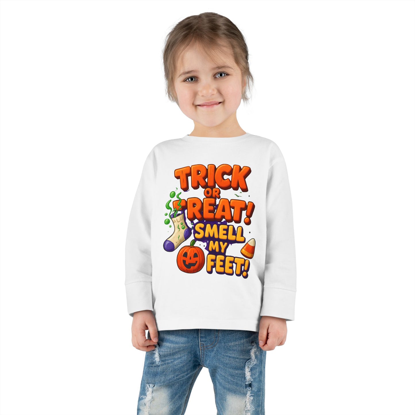 Trick or Treat Smell my Feet Toddler Long Sleeve Tee